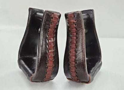 Western Leather Horse Riding Stirrups – Handcrafted Leather Covered Stirrups Pair with Braided Design Equestrian Saddle Stirrup for Riding & Training