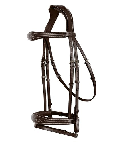 English Horse Bridle with Anatomic Crank Noseband & Detachable Flash | Vegetable Tanned Leather Jumping Bridle, Ergonomic Pressure Relief Crownpiece | Reins Included | Black, Brown - color: Havana, size: Cob/Medium Size