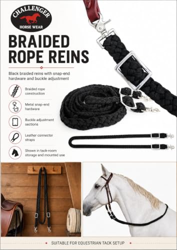 CHALLENGER Roping Knotted Horse Tack Western Barrel Reins Nylon Braided 8 Ft. Purple Snaps 60709 - color: Black