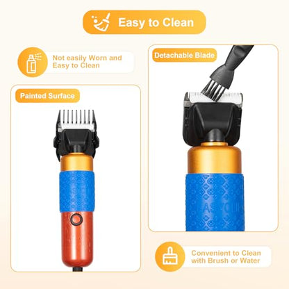 200W Professional Dog Hair Clippers for Grooming, Heavy Duty Pet Clipper & Sheep Shears for Thick Hair, Corded Low Noise Animal Trimmer for Cats, Horses, Goats, Alpacas