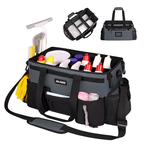 JKAOO Large Wearable Cleaning Caddy Bag with Handles, Gray | Adjustable Shoulder & Waist Straps, Removable, Waterproof Tote for Cleaning Supplies, Home, Car, Office - color: Gray