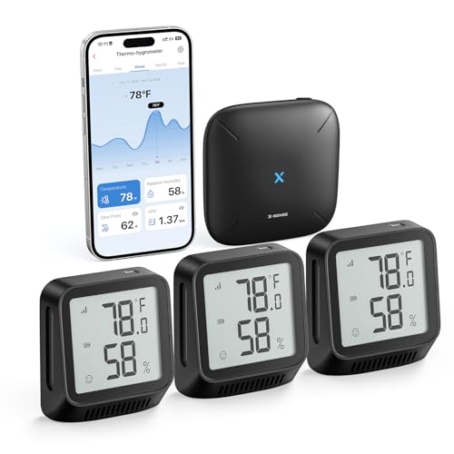 X-Sense WiFi Thermometer Indoor Hygrometer, Digital Temperature Sensor with App Notification Alerts, Temperature Humidity for Room, Data Storage Export at No Charge, 3 Sensors & 1 Base Station, Black - color: Black, size: Digital, 3-Pack with 1 Base Stati