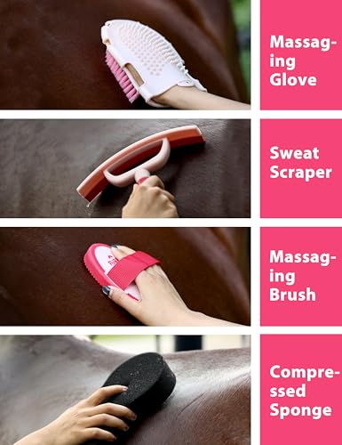 11-Piece Horse Grooming Kit with Waterproof Tote Pink Garnet - color: Pink Garnet