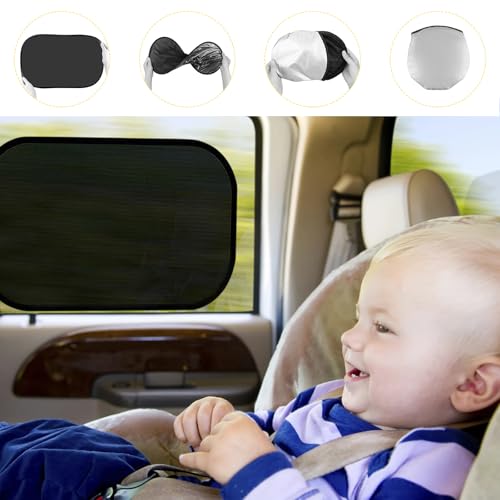 2 PCS Car Window Shade, 21"x14" Static Cling Automotive Side Window Screen Sun Shade Blocker, Removable Car Sunshade Cover Protect Your Child from Sun Glare Heat UV Rays (Black) - color: Black