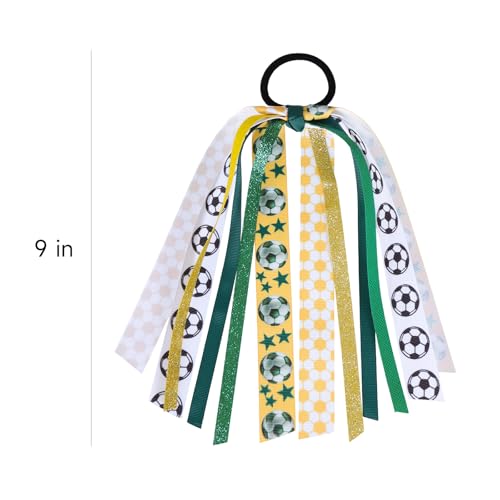 Soccer Ponytail Hair Ribbon Streamer,Yellow Green Sports Elastic Hair Tie Streamer,Football Ribbon Pony Holder for Girls Women Cheerleader Fans School Team Player Party Favor Gifts - color: Soccer-B