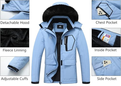 MOERDENG Women's Ski Jacket Waterproof Warm Winter Coat - color: Denim Blue, size: Large