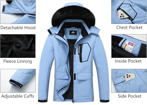 MOERDENG Women's Ski Jacket Waterproof Warm Winter Coat - color: Denim Blue, size: X-Large