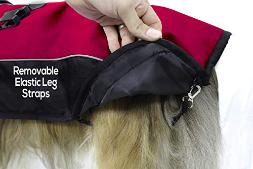Derby Originals Ruff Pup 1200D Ripstop Waterproof Reflective Winter Dog Coat with Neck Cover and Harness Compatible Opening 220G - color: Red/Black, size: 22"