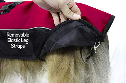 Derby Originals Ruff Pup 1200D Ripstop Waterproof Reflective Winter Dog Coat with Neck Cover and Harness Compatible Opening 220G - color: Red/Black, size: 22"