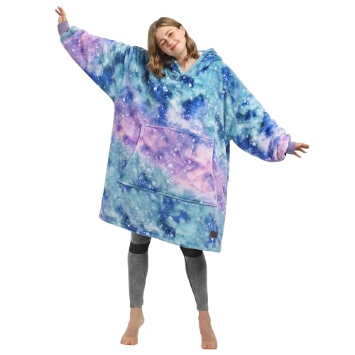 Catalonia Oversized Blanket Hoodie, Galaxy Print Fleece Wearable Blanket - color: Galaxy
