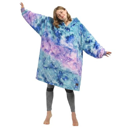 Catalonia Oversized Blanket Hoodie, Galaxy Print Fleece Wearable Blanket - color: Galaxy