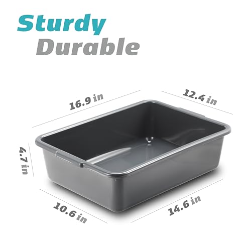 Commercial Bus Tubs Box/Tote Box, 13L Plastic Restaurant Tub, Wash Basin Tub 4-Pack, Grey