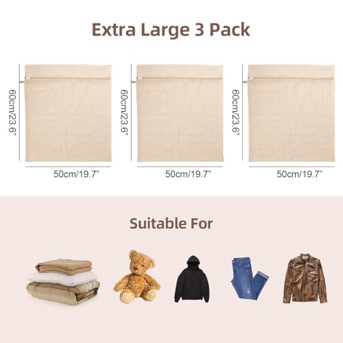 100% Pure Cotton Mesh Laundry Bags, Premium Soft, No Dye, Natual,Set of 3(XXL) - size: XX-Large