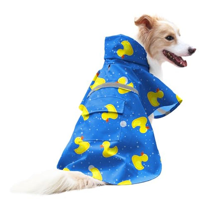 NACOCO Large Dog Raincoat Adjustable-Pet Rubber Ducks Yellow Water Proof Clothes Lightweight Rain Jacket Poncho Hoodies with Strip Reflective Blue (Blue L, Yellow Duck) - color: Blue Duck, size: Large (Pack of 1)