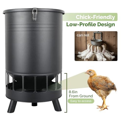 Solution4Patio 50LB No-Waste Chicken Feeder, Large Capacity Gravity Dispenser with Spill Control & 16 Feeding Ports Poultry Feeder for Outdoors & Hen Coop (Black) - color: Black