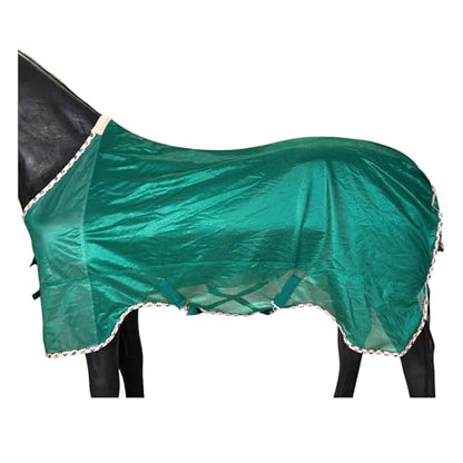 BARN & STABLE Breathable and UV Protective Tear-Resistant Mesh Horse Fly Sheet Comfy Equine Summer Sheet with Removable Web Leg Straps - color: EverGreen, size: 81 in