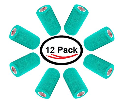 3 Inch Self Adhesive Medical Bandage Wrap Sport Tape (Light Green) (12 Pack) Strong Elastic Self Adherent Cohesive First Aid Sport Flex Rolls for Wrist Ankle Knee Sprains and Swelling