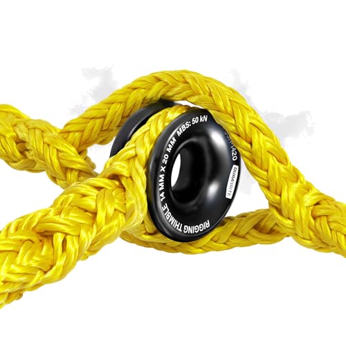 Pelican Rope 1/2" - 6 FT - Adjustable Rigging Block Sling with Aluminum Rings - 13,500 LBS MBS / 2,700 LBS WLL, 12 Strand, Polyester, Arborist Sling, Tree Climbing Gear - Single-Head, Yellow - style: Single-Head | 1/2" - 6 FT