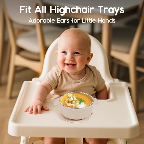 Bella's Friends Life Baby Bowls with Suction Stainless Steel and Silicone, 4.3” for Toddlers Kids Feeding, Non-Slip, Non-Toxic, Mess-Free, Dishwasher Safe, Fit High Chair Size, 3 Pack - color: blue, green, beige