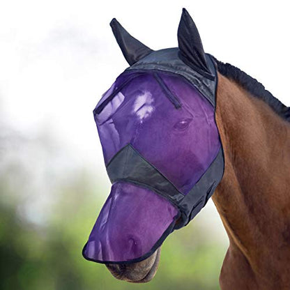 Harrison Howard CareMaster Horse Fly Mask Long Nose with Ears Full Face Black/Purple Retro Medium Cob - color: Black/Purple, size: Cob (Medium)