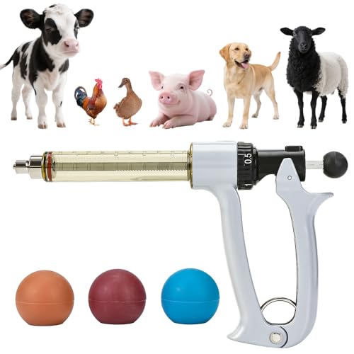 25ml Semi-Auto Repeating Livestock Syringe Gun, 5 Dose Settings - color: Silver Gray25ML-B