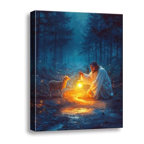 Christian Wall Art Decor - Serenity Prayer & Jesus with Lost Lamb Picture, Baptism Gifts for Boys & Girls, Inspirational Home Decor for Women & Men, Perfect for Prayer Rooms & Christmas Decor A-373 - color: Jesus lost lamb, size: 12"X15"