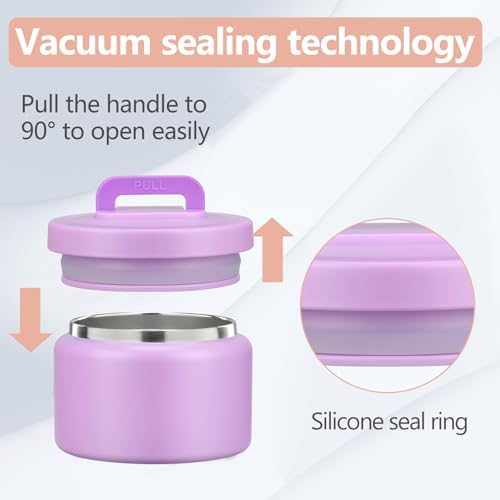 PIQUEBAR 8oz Kids Thermo for Hot Food,Small Lunch Thermo Food Container Stainless Steel,Easy Open Wide Mouth Thermo for Hot Cold Food for Preschool Travel - color: Pure Purple