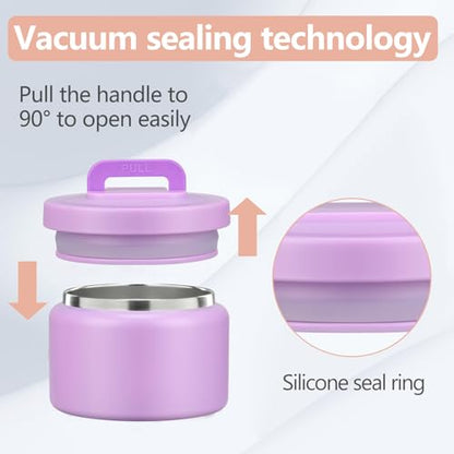 PIQUEBAR 8oz Kids Thermo for Hot Food,Small Lunch Thermo Food Container Stainless Steel,Easy Open Wide Mouth Thermo for Hot Cold Food for Preschool Travel - color: Pure Purple
