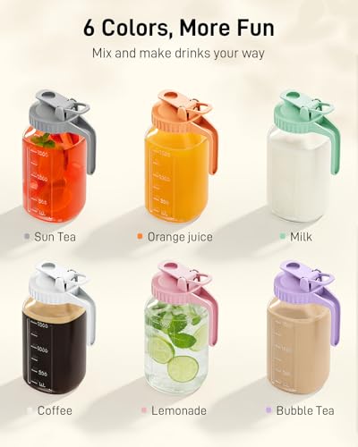 64 oz Mason Jar Pitcher, Glass Pitcher with Lid for Sun Tea & Iced Tea - color: Pink, size: 64 Ounces