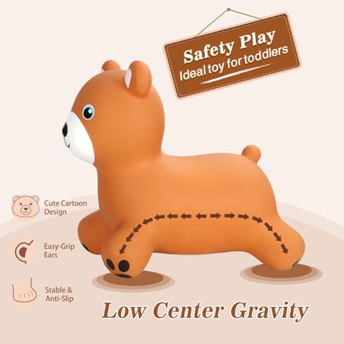 INPANY Bouncy Bear Hopper for Toddlers, Gifts Toy for Kid, Pump Included | Eco-Friendly PVC, Low Center Gravity, Cute Cartoon Design, Load 100 Lbs, Learn & Exercise & Active Fun, Gifts for 1-3 Kids - color: Brown Bear