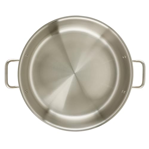 Winco 20 qt Stainless Steel Brazier Pan with Lid | Flat bottom, Wide base, Riveted handles, Induction safe, Great for Braising, Simmering, Batch Cooking and Restaurant Kitchens - size: 20 Quarts