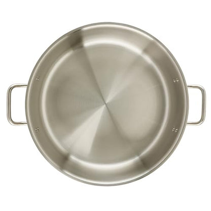 Winco 20 qt Stainless Steel Brazier Pan with Lid | Flat bottom, Wide base, Riveted handles, Induction safe, Great for Braising, Simmering, Batch Cooking and Restaurant Kitchens - size: 20 Quarts