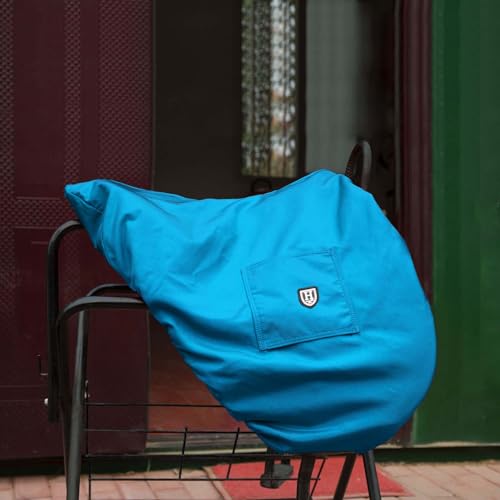 Harrison Howard Premium English Saddle Cover, Waterproof & Breathable Fleece-Lined Protective Saddle Cover - color: Azure Blue, size: Dressage-One Size
