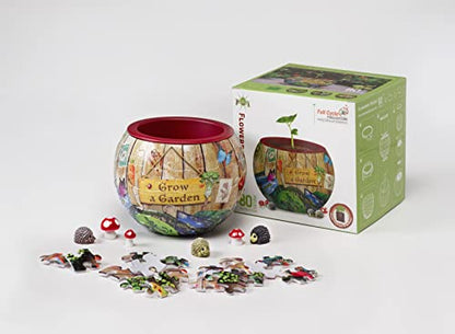 'Grow a Garden' 3D Puzzle Planter - 80 Piece Flowerpot Puzzle for Kids & Adults, No Glue Required - Functional Water-Resistant Pot - Includes 3 Mini Hedgehogs & 3 Mushrooms, Spartan & The Green Egg