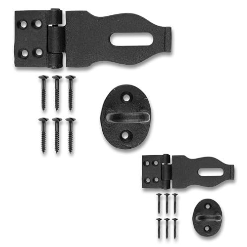 Renovators Supply Black Wrought Iron Hasp Door Latch - Heavy Duty Security Padlock Hasp - Ideal for Doors and Gates - Door Lock for Safety - 4 Inches - Pack of 2 - color: Black Antique, size: Pack of 2
