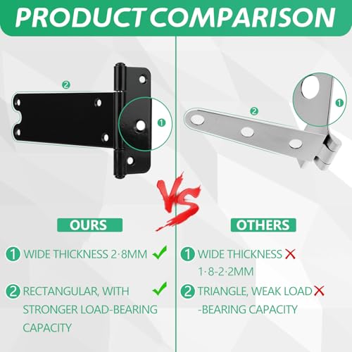 4 Pack 5 in T-Strap Heavy Duty Gate Hinges 260 Lbs Capacity,Black - color: Black, size: 5 in -4 pcs