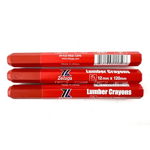 Zeluga 4.7in. x 0.47in. Hex Shape Industrial Lumber Marking Crayons for Clear and Permanent Markings, Red 12 Pack - color: Red, size: 1 Count (Pack of 12)