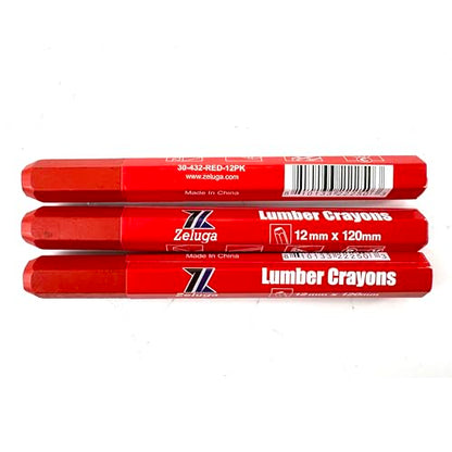 Zeluga 4.7in. x 0.47in. Hex Shape Industrial Lumber Marking Crayons for Clear and Permanent Markings, Red 12 Pack - color: Red, size: 1 Count (Pack of 12)