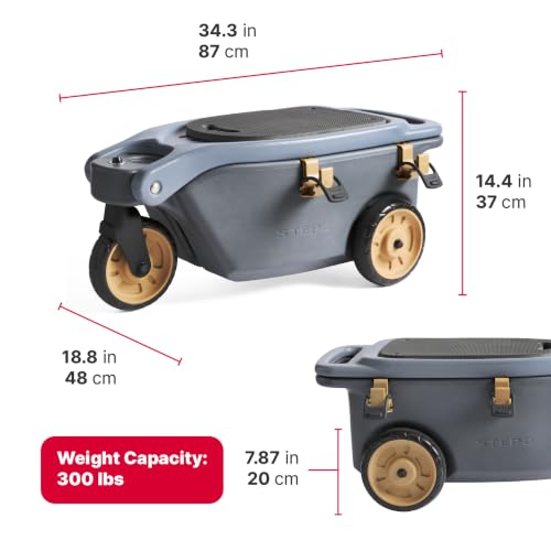 Step2 EverTough Garden Hopper Rolling Gardening Cart with Seat, Heavy-Duty Wheels, Tool Storage, Durable Resin Yard Wagon, Easy to Clean, 300 lb Capacity