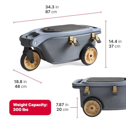 Step2 EverTough Garden Hopper Rolling Gardening Cart with Seat, Heavy-Duty Wheels, Tool Storage, Durable Resin Yard Wagon, Easy to Clean, 300 lb Capacity