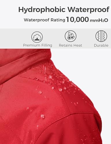 wantdo Boys' 3-in-1 Ski Jacket Fleece-Lined Winter Coat Hooded Raincoat - color: Red, size: 8
