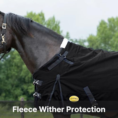RESISTANCE Premium 1680D Waterproof Horse Turnout Blanket with 300g Polyfill & Adjustable Buckle Closure - color: Black, size: 76"
