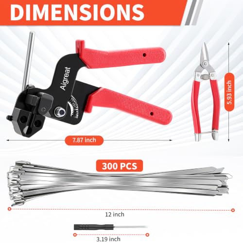 300-Piece Metal Zip Ties Gun Kit,12 Inch 304 Stainless Steel Ties Heavy Duty Outdoor,Adjustable Fastening Cutting Tie Tool for Fence, Chicken Coop,Cables, Pipesas well as Outdoor binding - size: 300PCS