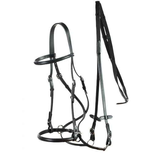 HORZE Genuine Leather Cross-Under Bitless Bridle | Includes Web Reins with Hand Stops - size: Pony
