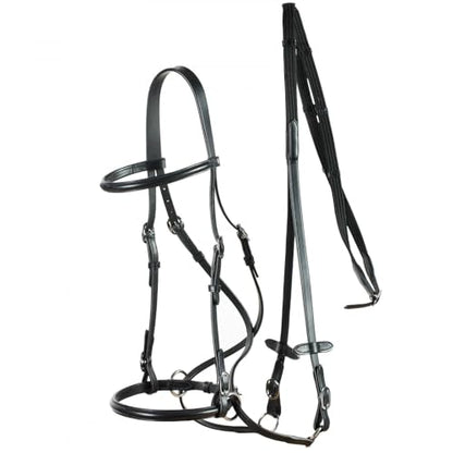 HORZE Genuine Leather Cross-Under Bitless Bridle | Includes Web Reins with Hand Stops - size: Pony