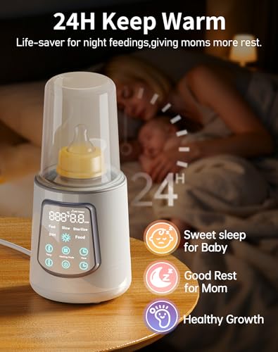12 in 1 Fast Baby Bottle Warmer Constant Temp Milk Warmer Fits All Bottles | Even Heating No Hot Spots, Night Mode, Sterili-zing for Breastmilk & Formula Gray - color: Fast-Grey