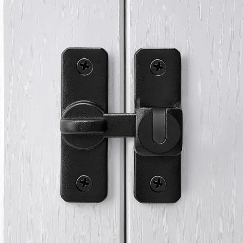 Matte Black Aluminum Alloy Gate Lock,90/180 Degree Barn Door Latch - color: Matte Black