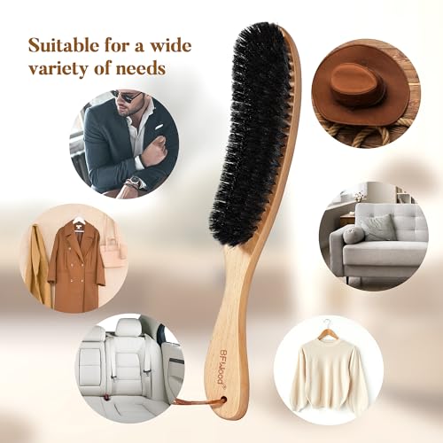BFWood Clothes Brush, Boar Bristle Hat Brush Lint Brush for Suits, Cashmere, Wool, Velvet, Suede and Pet Hair, Large Beech Handle - color: Beech Wood+boar Bristle