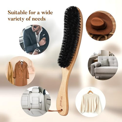 BFWood Clothes Brush, Boar Bristle Hat Brush Lint Brush for Suits, Cashmere, Wool, Velvet, Suede and Pet Hair, Large Beech Handle - color: Beech Wood+boar Bristle