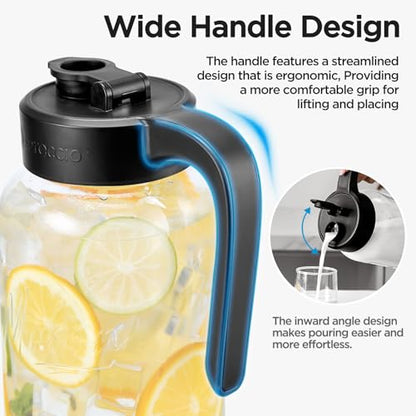 Mason Jar Pitcher, 64 oz (2 quart), Glass Pitcher with Lid | Airtight, Leak proof, Ergonomic Handle, Pour Spout Lid, Fridge Safe, for Sun Tea, Iced Tea, Cold Brew, Lemonade, Outside - color: Black